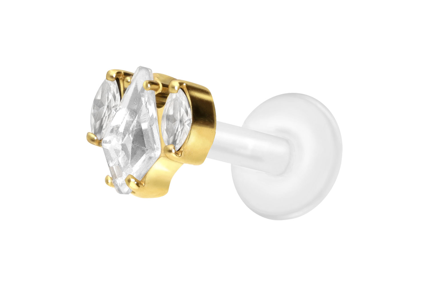 PTFE Labret Piercing mit Innengewinde + Titan-Aufsatz KRISTALLSCHILD + KRISTALLOVALE